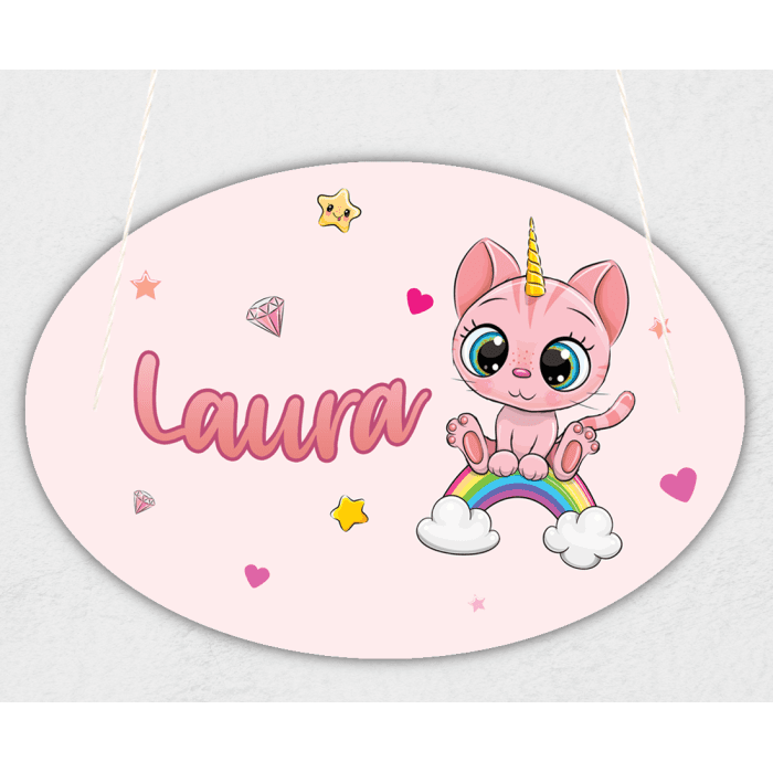 Plaque de porte personnalisable modèle chaton rose