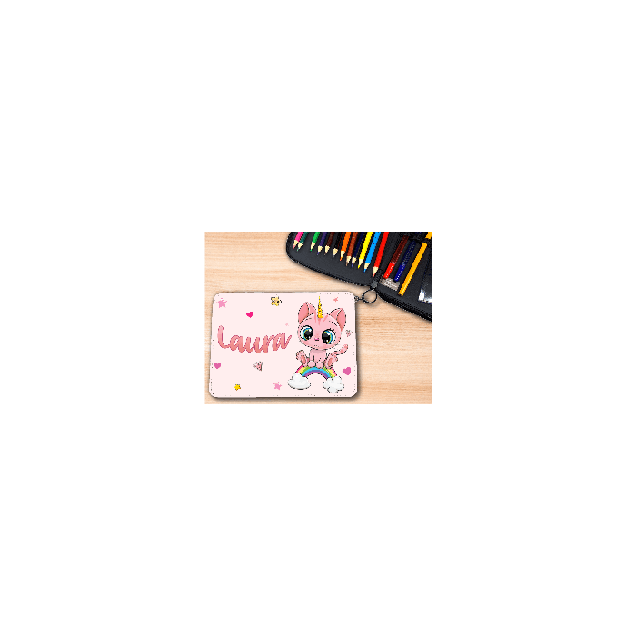 Trousse personnalisable remplie de crayons modèle chaton rose