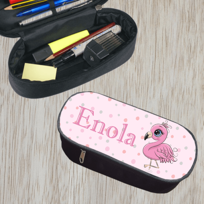 Trousse à crayons personnalisable modèle flamant rose