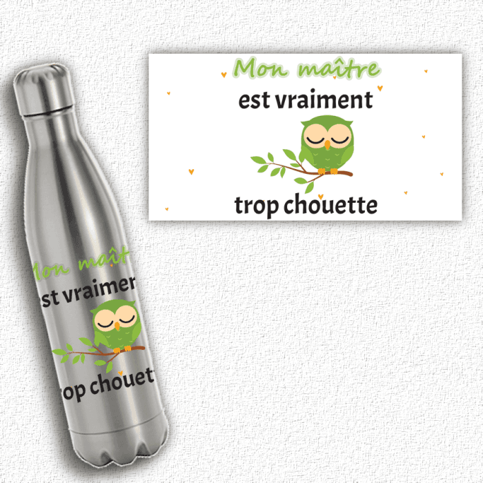 Bouteille isotherme personnalisable chouette maître/maîtresse/nounou
