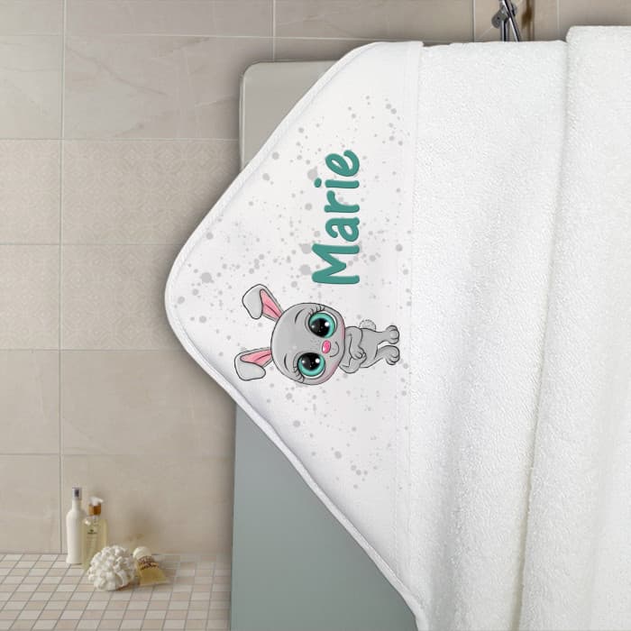 Cape de bain en éponge personnalisable modèle lapin