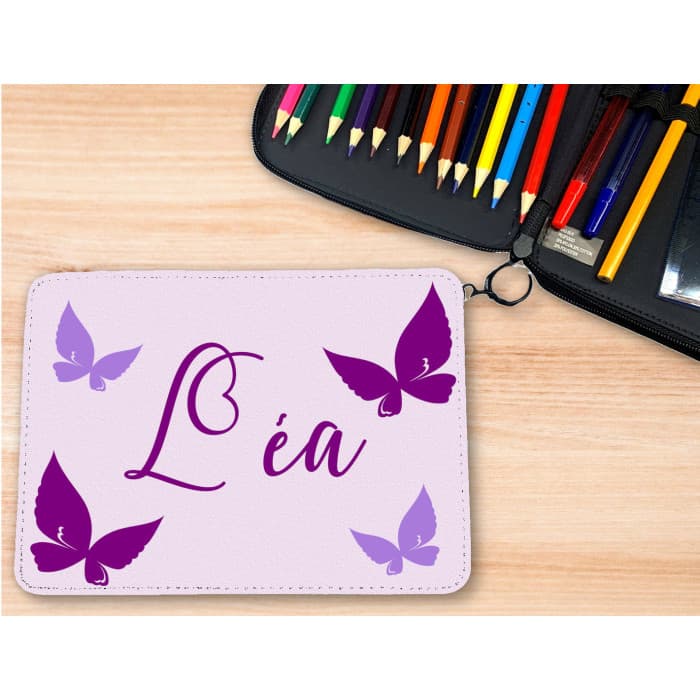 Trousse personnalisable remplie de crayons modèle papillons