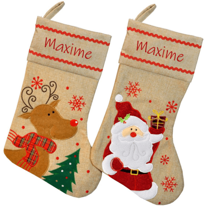 Chaussette/botte de Noël brodée père-noël ou renne