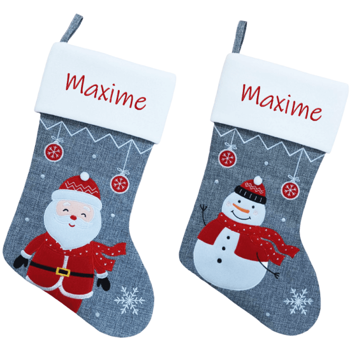 Chaussette/botte de Noël brodée père-Noël ou bonhomme de neige