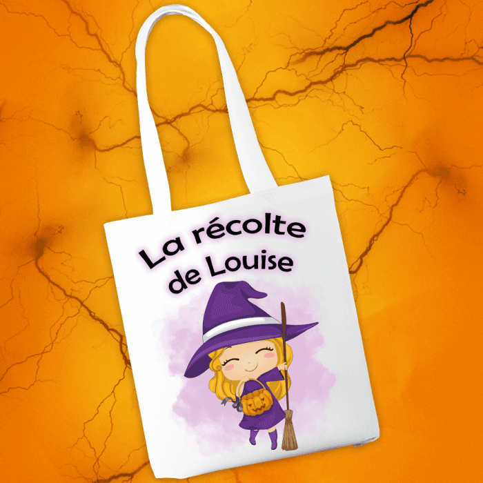Tote bag personnalisable Halloween modèle sorcière