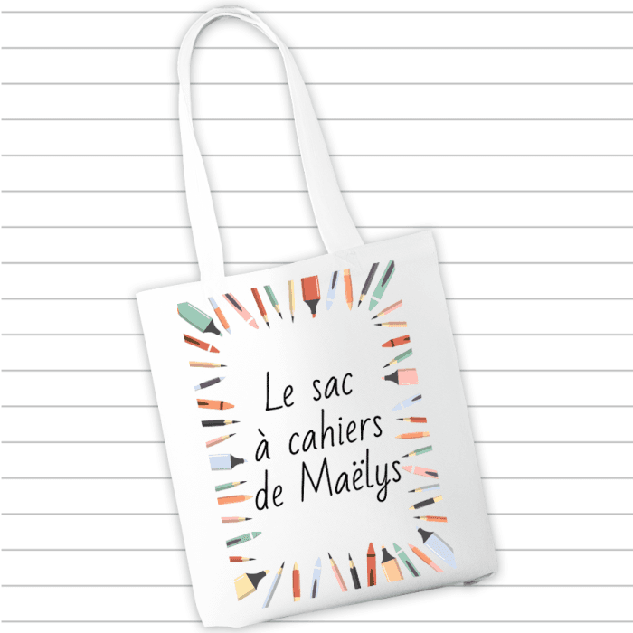 Sac à cahiers personnalisable avec message modèle crayons