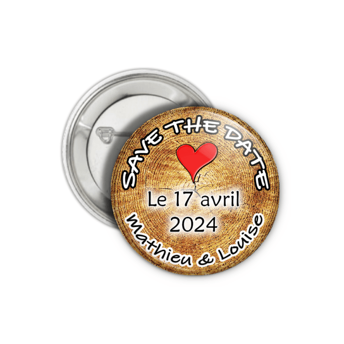Badge ou magnet ou porte-clé personnalisable Save the date