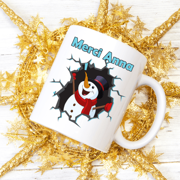 Mug Noël explosion personnalisable modèle bonhomme de neige