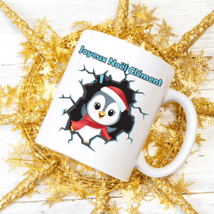 Mug Noël explosion personnalisable modèle pingouin