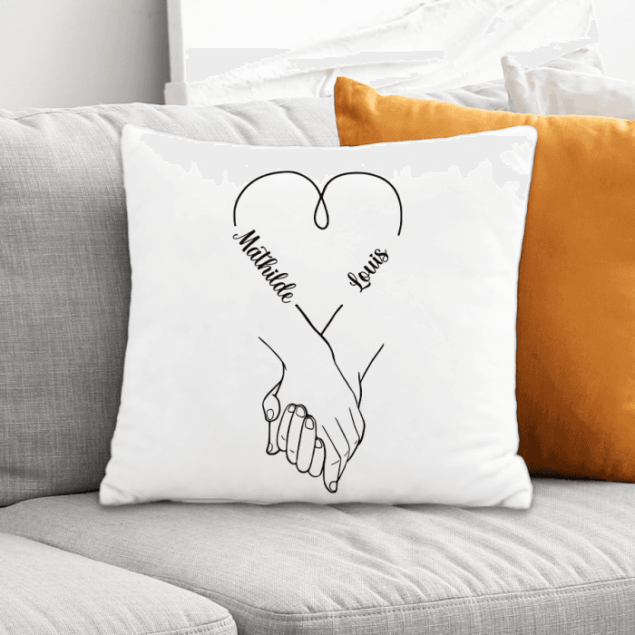 Coussin personnalisable mains couple prénoms