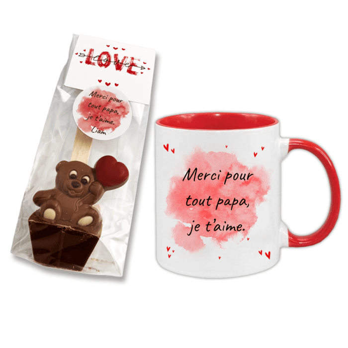 Mug rouge et sa cuillère à chocolat chaud personnalisés