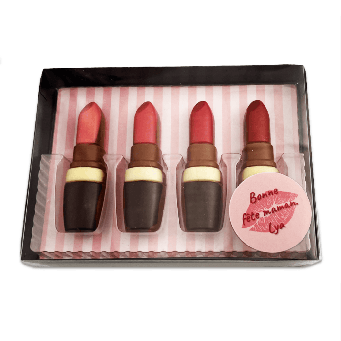 Coffret personnalisé rouges à lèvres en chocolat