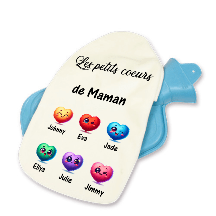 Bouillotte personnalisable avec coeurs et prénoms