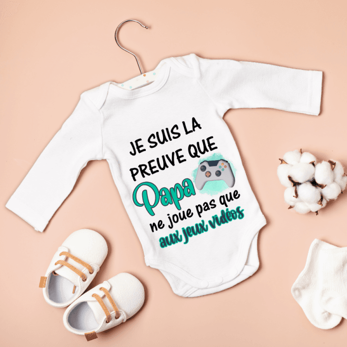 Body bébé ou tee-shirt personnalisé preuve que papa modèle jeux vidéos