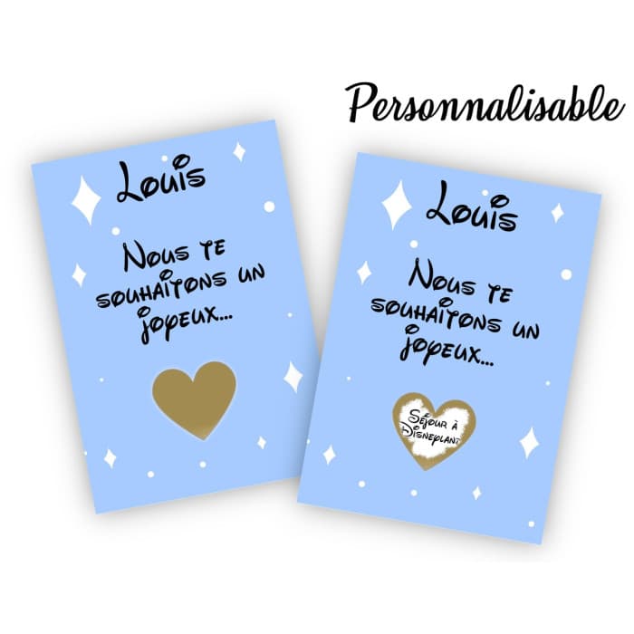Carte à gratter personnalisable Disney bleue – Annonce originale