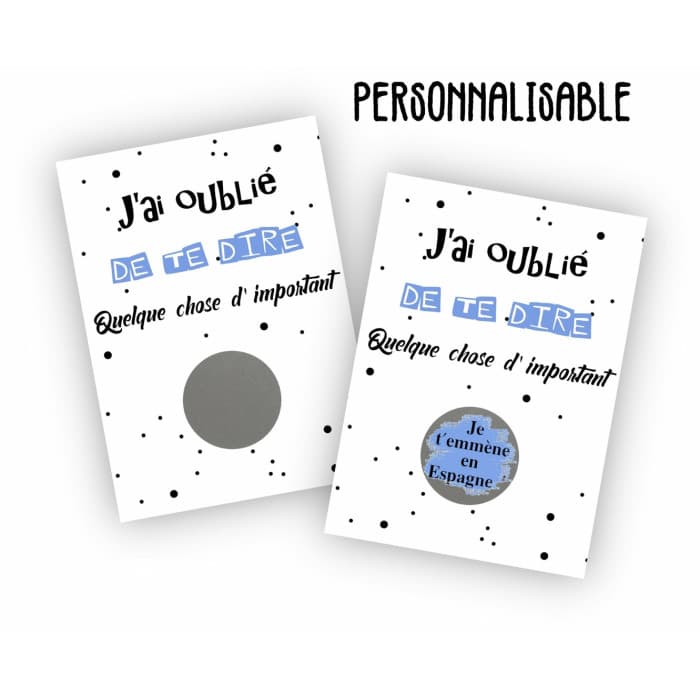 Carte à gratter personnalisable bleu – Texte de votre choix "J'ai oublié de te dire quelque chose"
