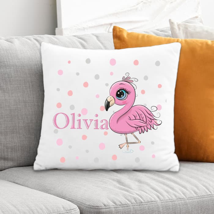 Coussin enfant personnalisé flamant rose