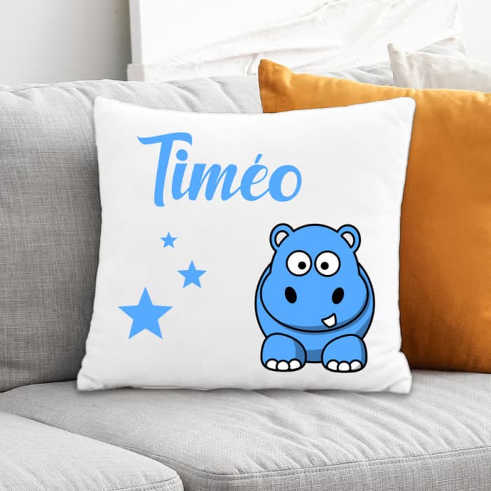Coussin enfant personnalisé hippopotame