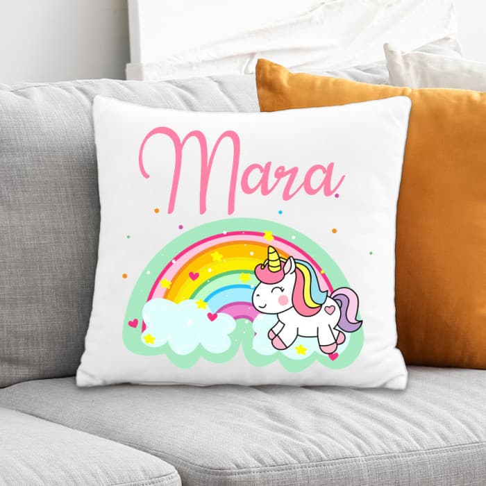 Coussin enfant personnalisé licorne acr-en-ciel