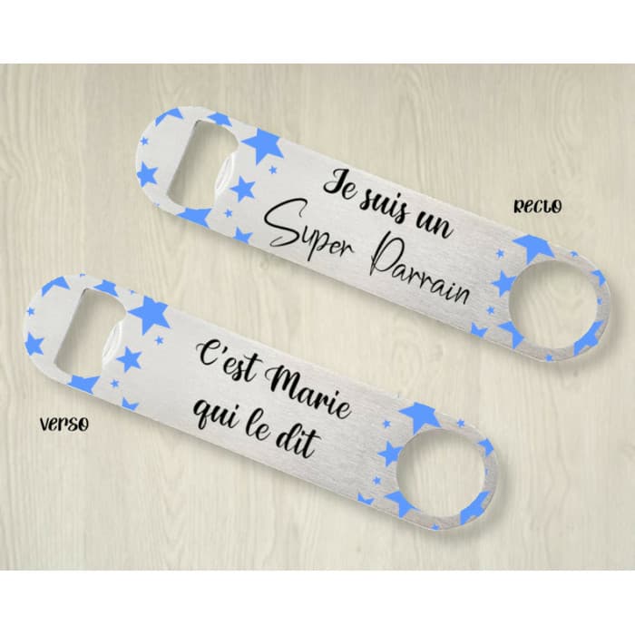 Décapsuleur en inox personnalisable pour un super parrain