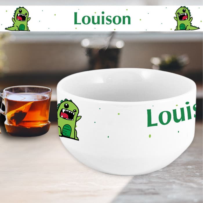 Bol personnalisable avec un prénom modèle dinosaure