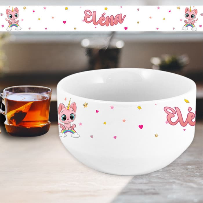 Bol personnalisable avec un prénom modèle chaton rose