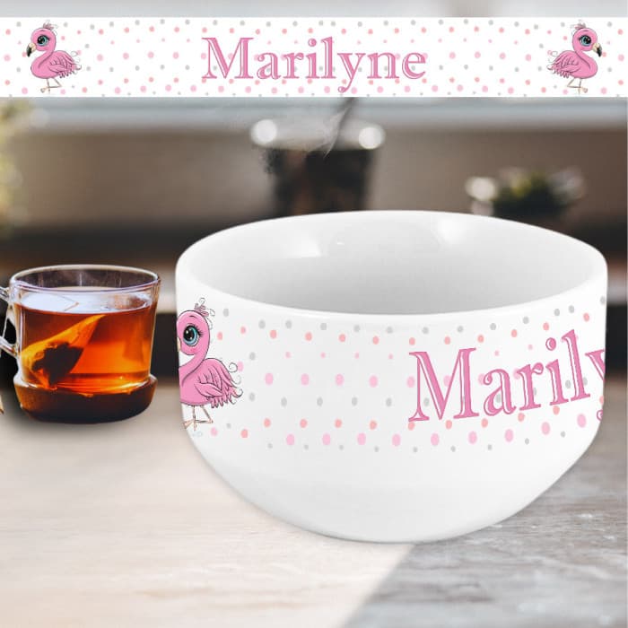 Bol personnalisable avec un prénom modèle flamant rose
