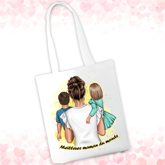 Tote bag maman personnalisable avec deux enfants