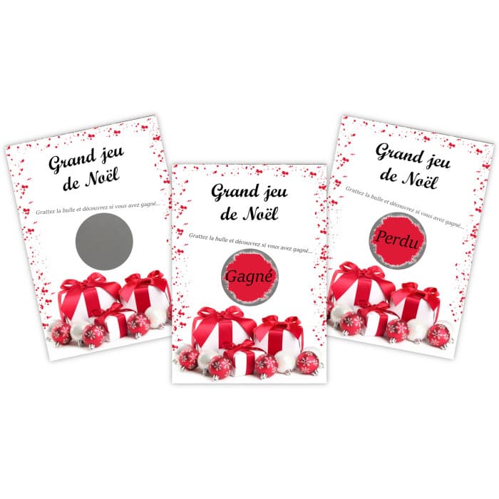 Lot de 50 cartes à gratter gagné et perdu rouges action commerciale Noël
