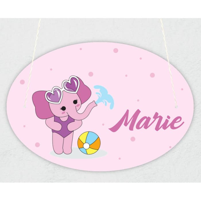Plaque de porte personnalisable modèle éléphant rose