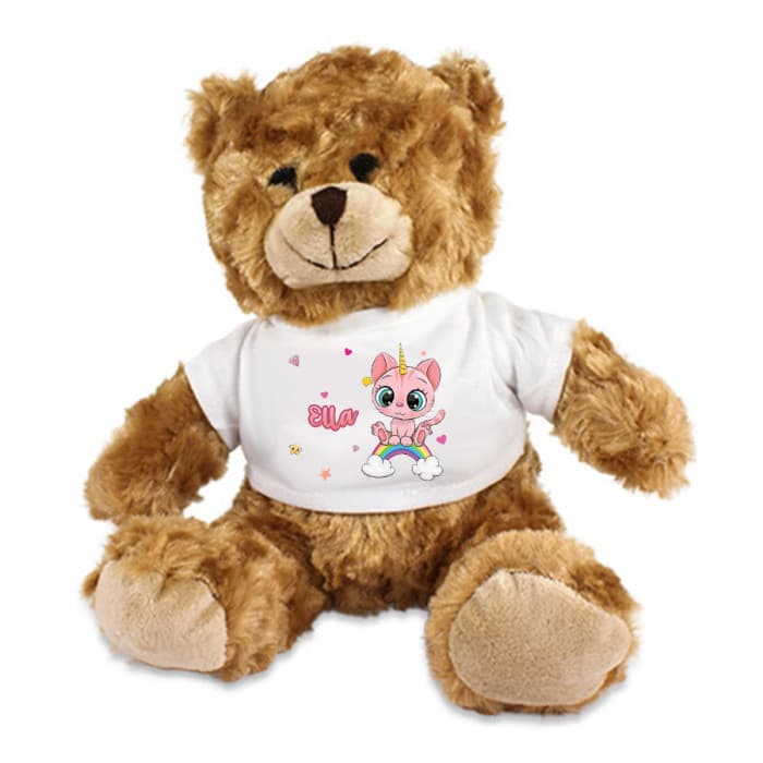 Ourson en peluche personnalisé - Chaton rose & Prénom