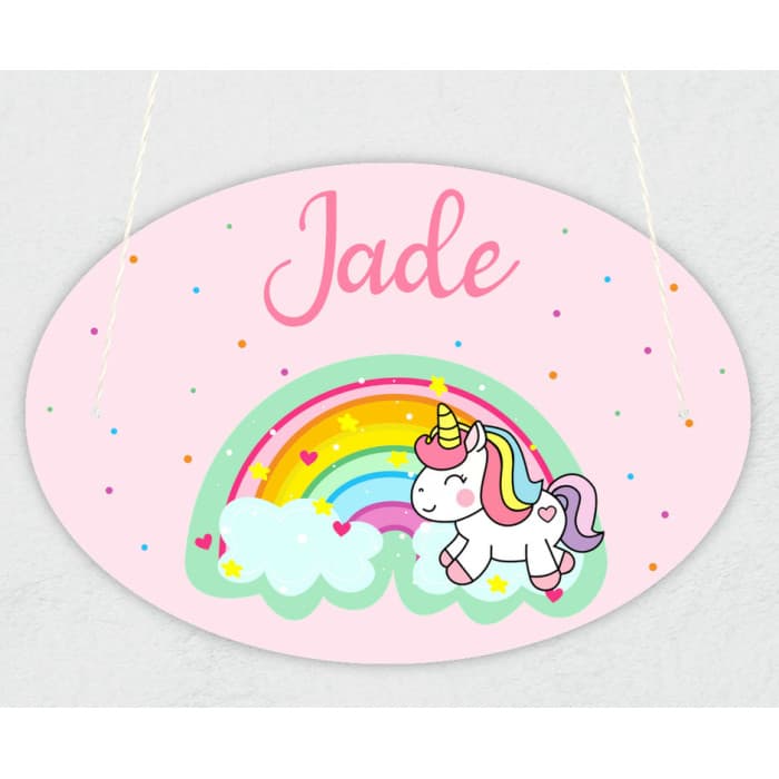 Plaque de porte personnalisable modèle licorne arc-en-ciel