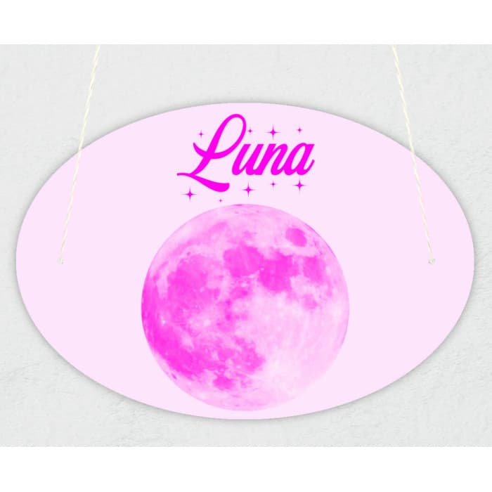 Plaque de porte personnalisable modèle lune rose