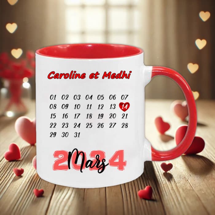 Mug Rouge Personnalisable avec Date de Rencontre