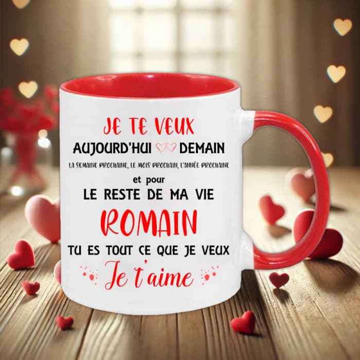 Mug Rouge Personnalisable "Je te veux" – Cadeau Original et Romantique