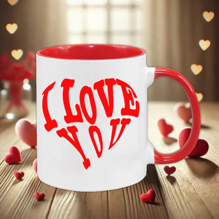 Mug rouge personnalisé I love you