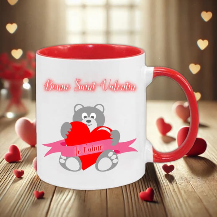 Mug rouge ourson personnalisé pour la Saint-Valentin