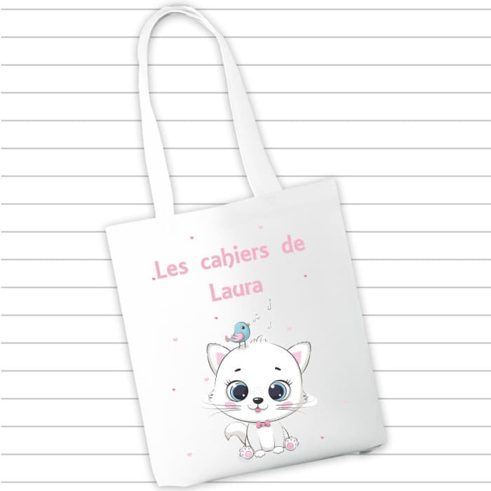 Sac à cahiers et livres personnalisé - Chat & Prénom