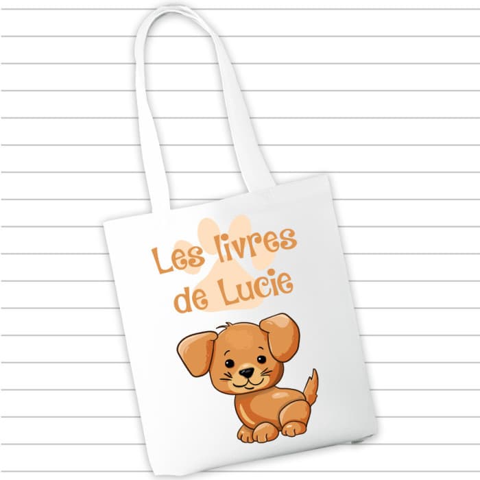 Sac à cahiers et livres personnalisé - Chien & Prénom