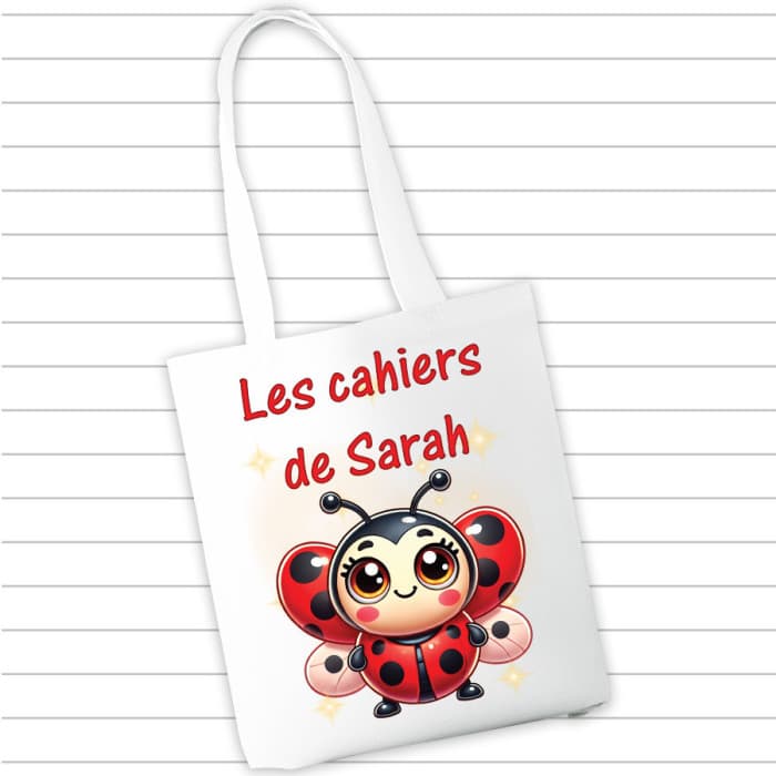 Sac à cahiers et livres personnalisé - Coccinelle & Prénom
