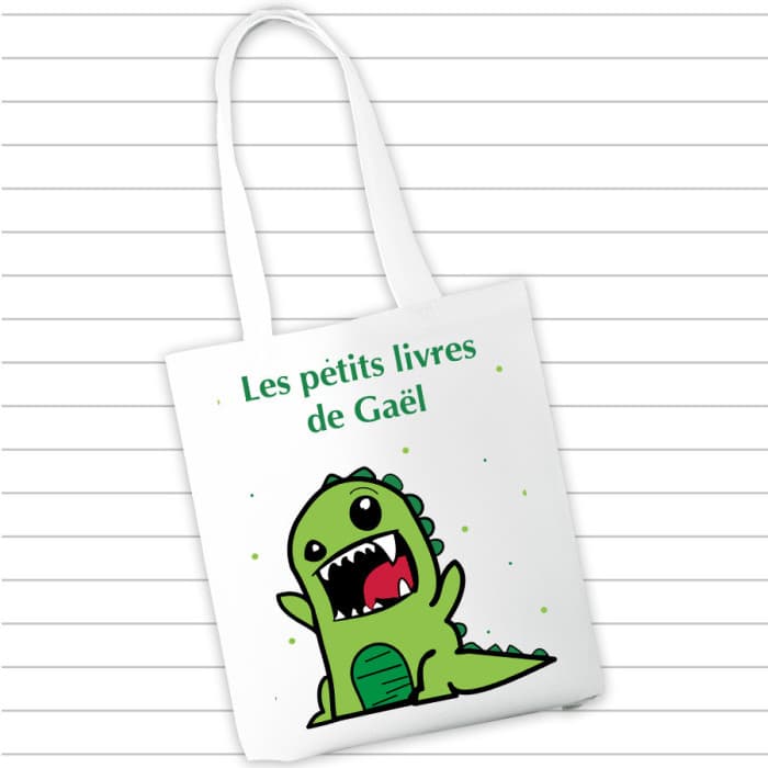 Sac à cahiers et livres personnalisé - Dinosaure & Prénom