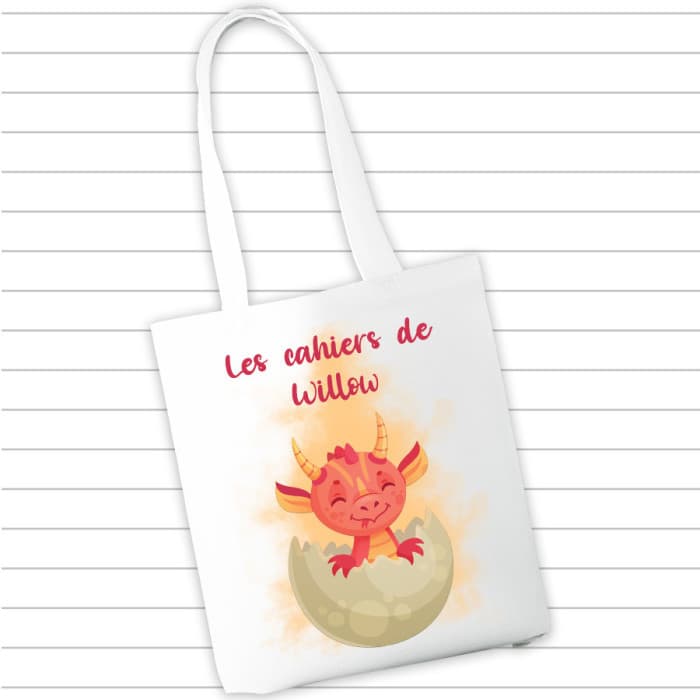 Sac à cahiers et livres personnalisé - Dragon & Prénom