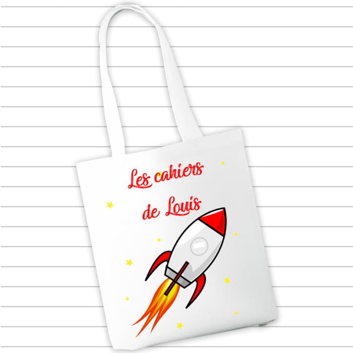 Sac à cahiers et livres personnalisé - Fusée & Prénom