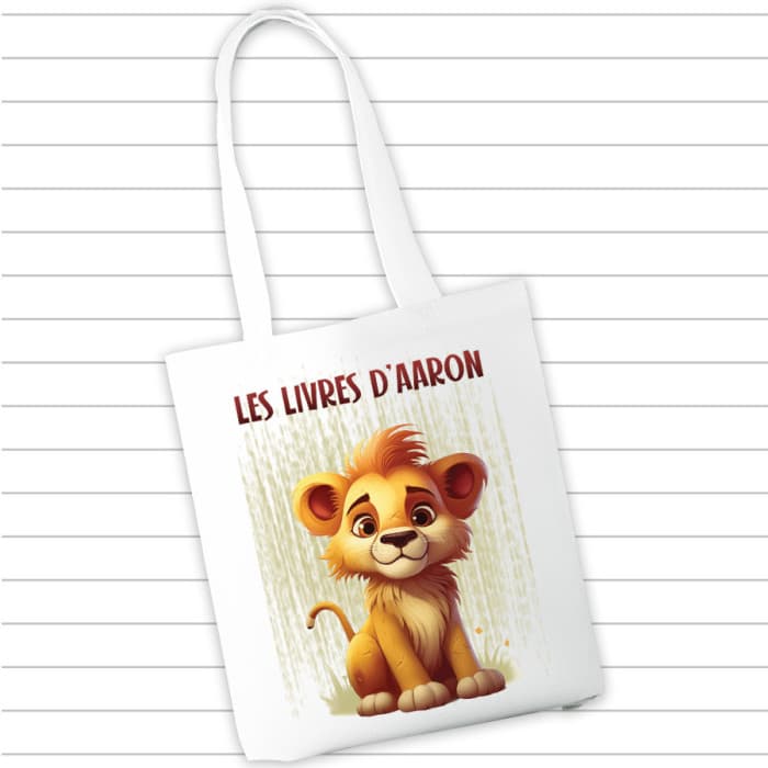 Sac à cahiers et livres personnalisé - Lion & Prénom