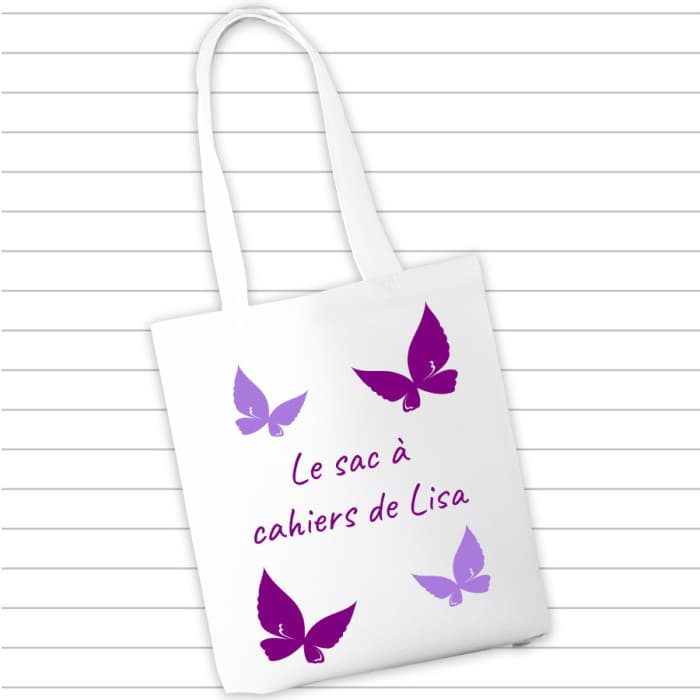 Sac à cahiers et livres personnalisé - Papillons & Prénom