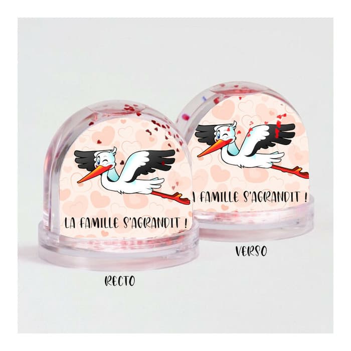 Boule à neige coeur personnalisée pour annonce de grossesse