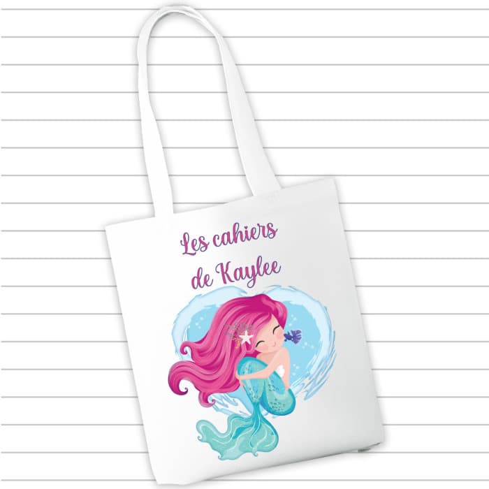 Sac à cahiers et livres personnalisé - Petite Sirène & Prénom