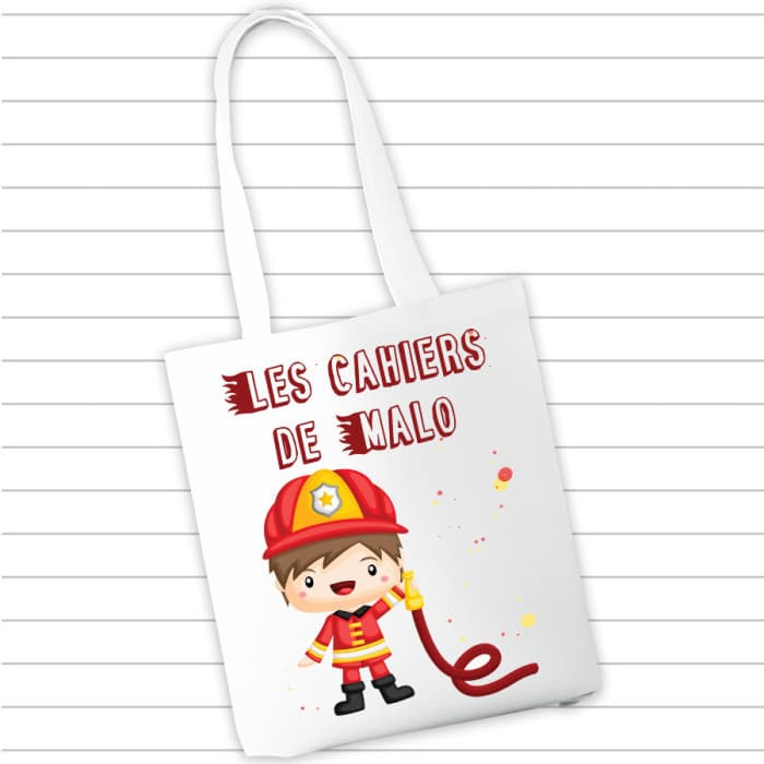 Sac à cahiers et livres personnalisé - Pompier & Prénom