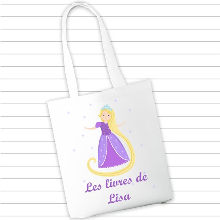 Sac à cahiers et livres personnalisé - Raiponce & Prénom