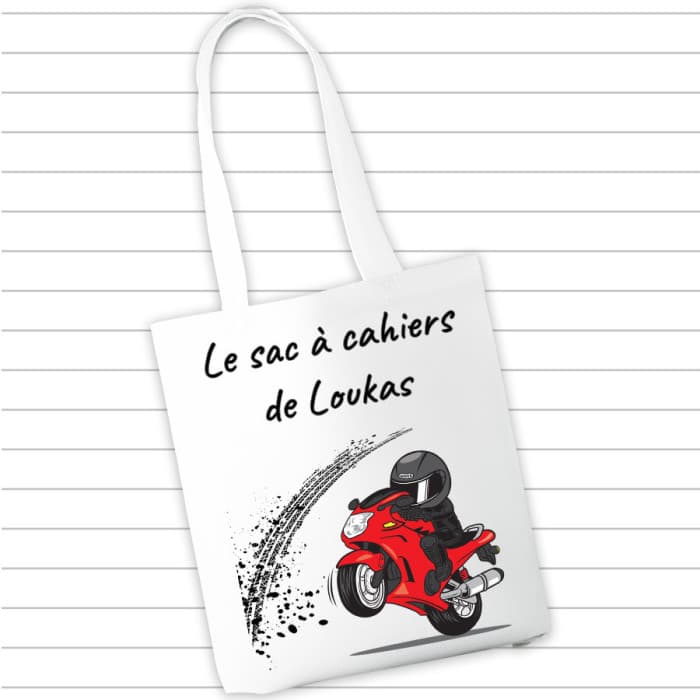 Sac à cahiers et livres personnalisé - Moto & Prénom